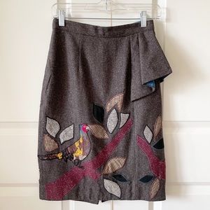 Anthropologie Floreat In The Trees Brown Wool Skirt Size 2